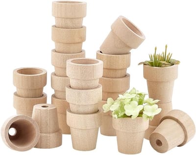 Set van 20 Houten Mini Bloempotten 28 x 25 mm, Natuurlijke Hout, Rustieke Plantenbakken voor Thuisdecoratie, Tuin en Feestdagen