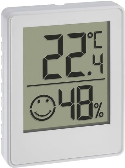 Digitale mini thermo-hygrometer met comfort smiley indicator voor binnenklimaat