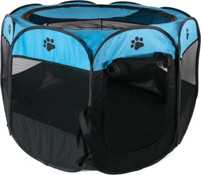 Intirilife Praktische dierenbox 77 x 58 cm Oxford stoffen speeltent in Blauw met pootjes - Voor honden katten of konijnen om te vervoeren spelen en rusten