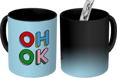 Magische Mok - Foto op Warmte Mokken - Koffiemok - Oh ok - Blauw - Kleurrijk - Magic Mok - Beker - 350 ML - Theemok