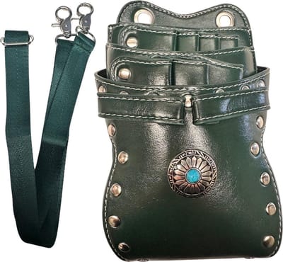Scharen holster met Schouderriem - Kapperstasje voor scharen - groen PU leer
