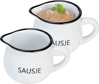 Cosy & trendy Saus schenk kannetje - 2x - porselein - wit - 7 x 6 cm - schenktuit/handvat