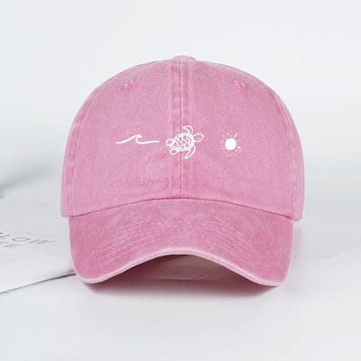 Retro Gewassen Baseballpet Met Golf-, Schildpad- En Zonneprint – Unisex Verstelbare Dad Cap – Zomerstrand Zon Hoed pink