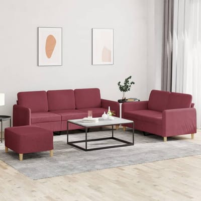 vidaXL 3-delige Loungeset met kussens stof wijnrood
