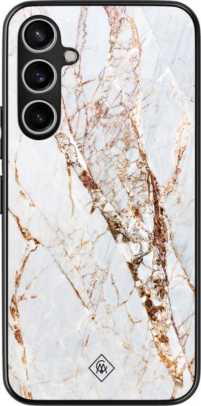 Casimoda® hoesje - Geschikt voor Samsung Galaxy S23 FE - Marmer Goud - Zwart TPU Backcover - Marmer - Goudkleurig