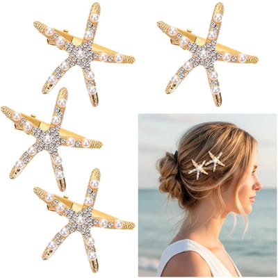 4 stuks zeester haarclip strass parels zeemeermin haarclips zeeschelp haarclips zeemeermin accessoires haarspeldjes paardenstaart houder strand bruiloft hoofddeksel voor vrouwen meisjes