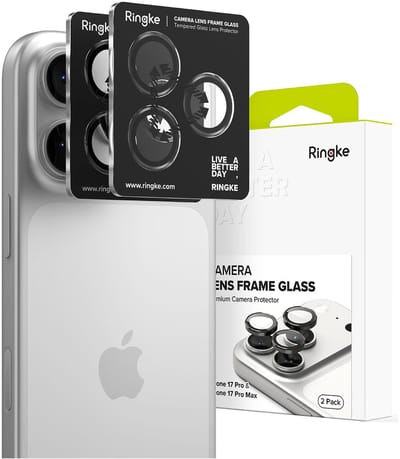 Ringke Frame Glass - Camera Protector Geschikt voor Apple iPhone 17 Pro / 17 Pro Max - Case Friendly - Tempered Glass voor Camera Lens Zwart - 2-Pack