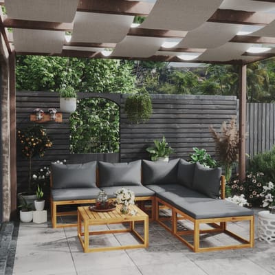 vidaXL - 6-delige - Loungeset - met - kussens - massief - acaciahout
