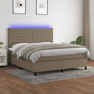 vidaXL - Boxspring - met - matras - en - LED - stof - taupe - 180x200 - cm