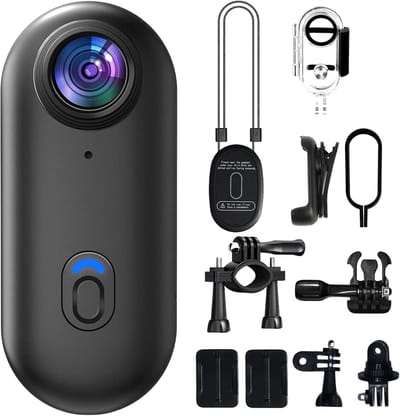 Mini Action Camera - Draagbare bodycam met duim-POV-functie - Draagbare videorecorder met IPX7 waterdichte onderwatercamcorder, helmbevestiging en magnetische sport-DV voor op de fiets - Zwart