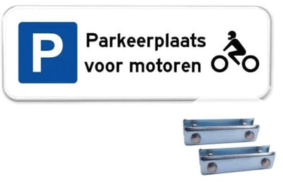 Parkeerbord Motoren - Weerbestendig Aluminium - 40x15 cm - Bevestiging: Met hekbeugels (voor spijlen- of gaashek)