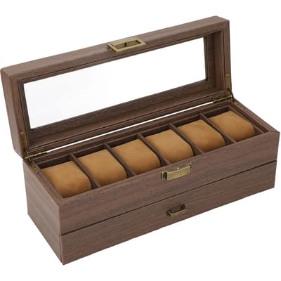 Porte-montres Cuir PU Grain Vintage Double Couche 6 Fentes Organisateur Porte-montres black