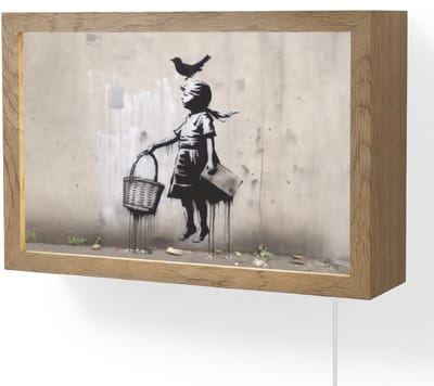 Wandlamp 30x20 cm - Oplaadbaar - Graffiti - Meisje - Vogel - Street Art - Banksy Style - Wandlampen binnen woonkamer - Slaapkamer lamp met kabel - Decoratieve nachtlamp - Vloerlamp snoer