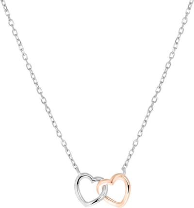 Lucardi Dames Ketting met hanger 2 harten zilver/rose - Echt Zilver - Ketting - Cadeau - 42 cm - Zilver en Rosékleurig