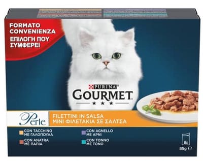 Purina Gourmet Natte parels kat filets in saus met kalkoen, tonijn, eend, lam - 80 zakjes à 85 g (verpakking van 80 x 85 g)