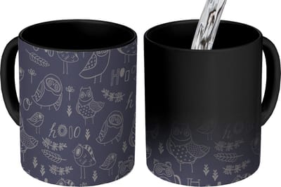 Magische Mok - Foto op Warmte Mokken - Koffiemok - Patronen - Vogel - Uil - Magic Mok - Beker - 350 ML - Theemok