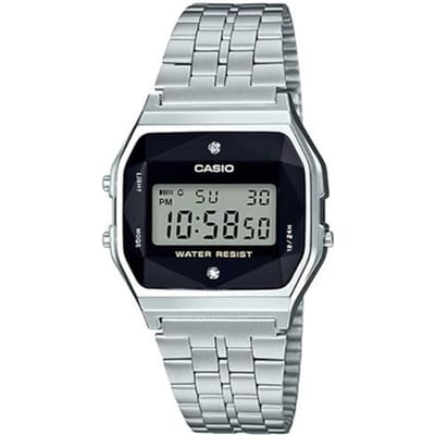 Casio YOUTH serie - kleine metalen vierkantjes, kleine vierkantjes, kleine zilveren klompjes, klassiek retro waterdicht, kwartsuurwerk, roestvrij staal A159WAD-1 zwart