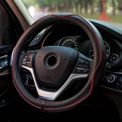 Autostuurhoes - Zwart/rood - Luxe stuurhoes auto - Hoogwaardig kwaliteit kunstleer - Universeel - Antislip - Stabiel - Duurzaam