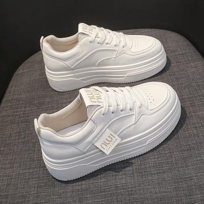 Leren Kleine Witte Schoenen Lente Nieuwe Dikke Zool Verhogende Board Schoenen Veelzijdige Casual Schoenen Dames Sportschoenen Enkele Schoenen 39 white