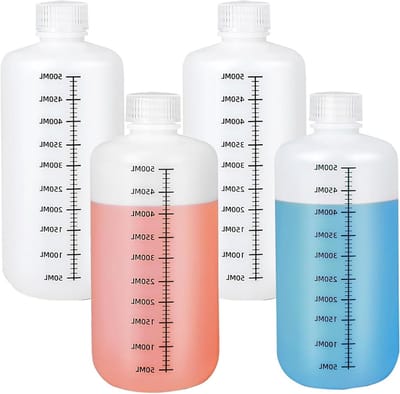 Testbuizen van HDPE, 500 ml, Laboratoriumkwaliteit, Vloeistofopslag, Chemisch Bestendig, 4 Stuks met Dichtdeksel en Smalle Opening
