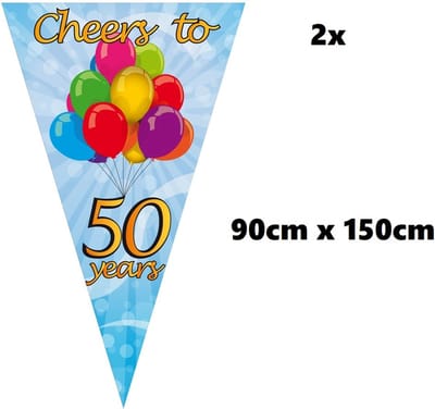 2x Mega puntvlag cheers to 50 years hoogte 150 cm - Abraham Sarah festival feest vlag