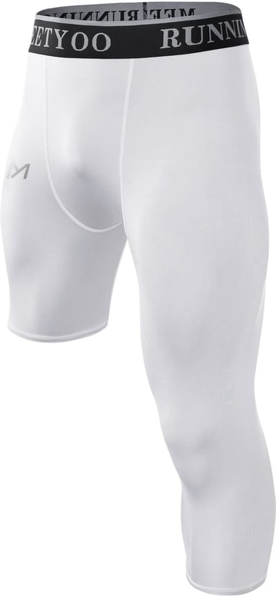 MEETYOO 3/4 Leggings Heren Sportlegging Compressiebroeken Heren Hardloopleggings Leggings Atletische workout Gymbroeken Basketbal-Wit-XXL