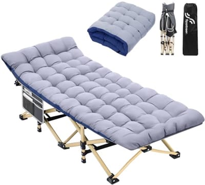 Opklapbaar Veldbed voor Camping en Tuin - 188 x 71 cm, XXL Inklapbaar Bed met Kussen en Opvouwbaar Matras - Tot 204 kg
