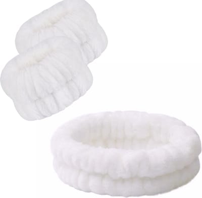 Microvezel Scrunchie Armbanden en Hoofdband - Absorberende Polsbandjes met Haarband - Skincare Set - Gezichtsreiniging - Nighttime Make up Removal - GRWM Make up armband - Elastaan - Extra dik – XL variant