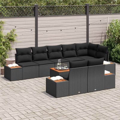 vidaXL - Tuinbank - Set - 8 - st - 8-Aantal - zitplaatsen - Zwart - Polyrattan