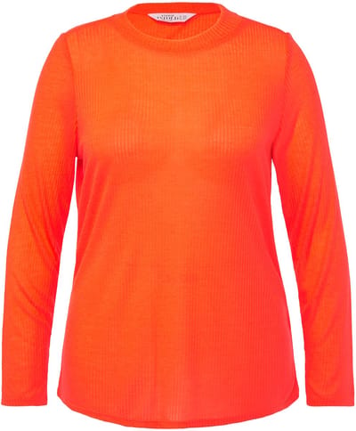 Studio Untold - Dames - Longsleeve slim fit geribde jersey ronde hals - Neon rood - Maat 42+