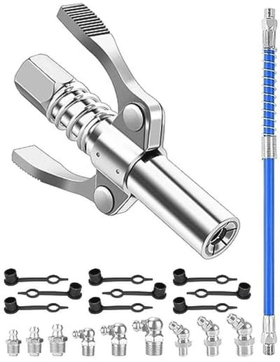 Mondstuk voor vetpers - Dubbele handgreep, G-koppeling met 30 cm slang en M6, M8, M9, M10 smeernippels - 12000 psi