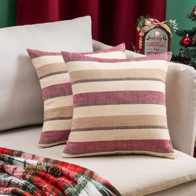 Kerststrook Vierkante Geometrische Kussenhoes Rechthoekige Faux Linnen Kussenslopen voor Feest, Sofa, Stoel, Bank, Slaapkamer, Woonkamer, Decoratief 20 x 20 inch / 50 x 50 cm Set van 2 Rood en