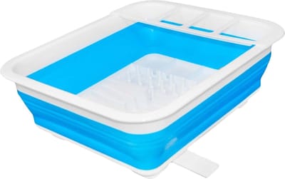 Concorde Afwas droogrek opvouwbaar met vakjes en afvoer - kunststof - blauw/wit - 31 X 37 X 13 CM - Camping