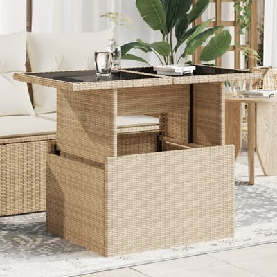 vidaXL - Tuintafel - met - glazen - blad - 100x55x73 - cm - poly - rattan - beige