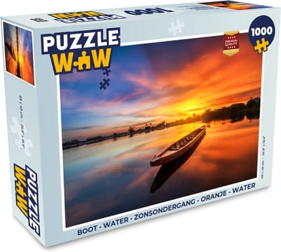Puzzel Boot - Water - Zonsondergang - Oranje - Water - Legpuzzel - Puzzel 1000 stukjes volwassenen