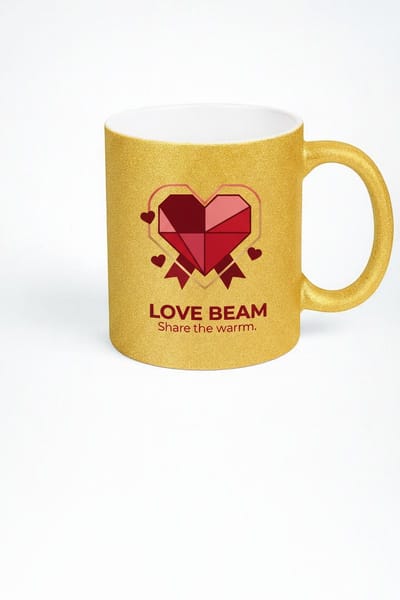 Gouden Glitter Mok met 'Love Beam' Hart Design - Valentijnscadeau Liefdesmok