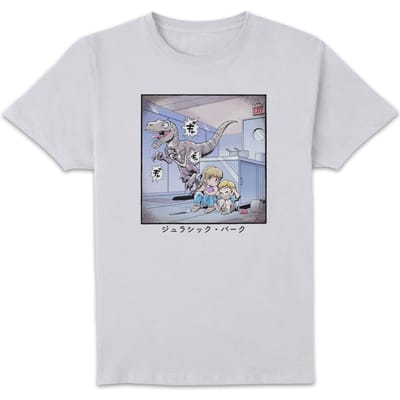 Jurassic Park Anime Raptor Scene Anime Unisex T-Shirt - White - S