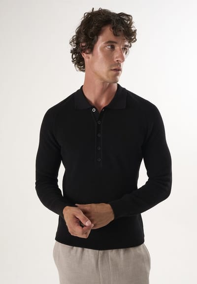 Felix Hardy Trui Met Polokraag En Knopen - Polo Shirt - 100% Katoen Heren Zwart - 2Xl