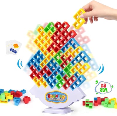 64-Delige Tetra Tower Balans Stapelblok Spel voor 2 Spelers, Gezins- en Feestspellen, Ideaal voor Reizen en Teambuilding Activiteiten voor Kinderen en Volwassenen