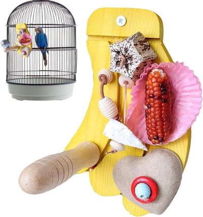 Vogel Kooi Speelgoed - Banaan Zitstok - Stimuleert Natuurlijk Gedrag - Gezondheidsgerichte Voetondersteuning - 19x12x10 cm - Multicolor