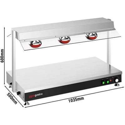 GGM Gastro Warmhalteplatte Edelstahl - 1,5 kW - mit 3 Infrarot-Wärmelampen