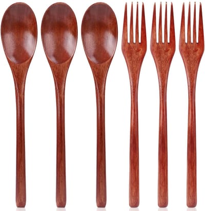 Dailygoods- Houten Lepel 22,5cm - Houten Vork 22,5cm - Set van 6