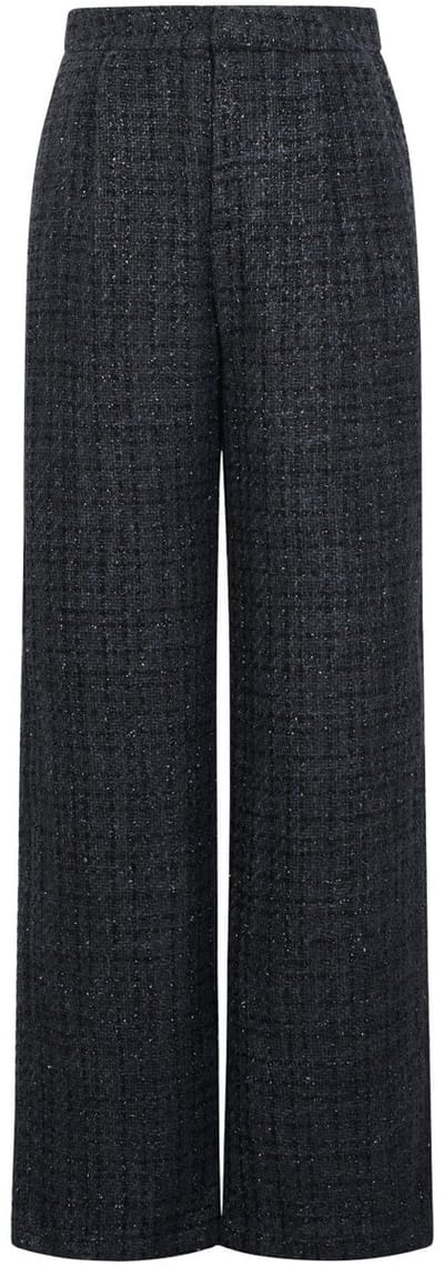 Comfortabele Geweven Polyester Damesbroek met Rechte Pijpen en Ruitjespatroon - Zwart - Maat M