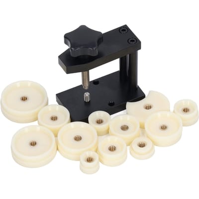 Horlogepers Set Aluminiumlegering Zwarte Behuizing 12 Witte ABS Matrijzen Eenvoudige Bediening Horloge Achterdeksel Pers black