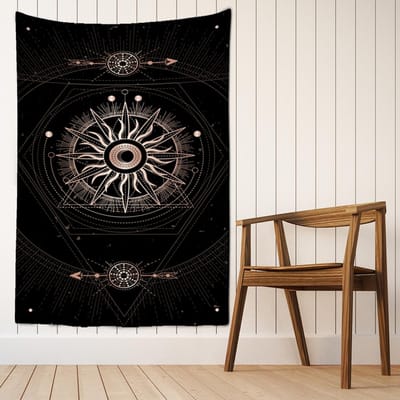 Tarotkaart Wandtapijt Muurhanger Zon en Maan Patroon Mandala Bohemien Psychedelisch Hekserij Hippie Huisdecoratie 95x70cm