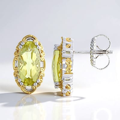 Cavill - Zilveren Oorbellen 925 - 3,44 ct Ouro Verde Kwarts Braziliaans - Ovaal Schaakbord Slijpsel - Handgemaakt Elegant Dames