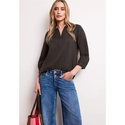 Blouse met gespleten hals van linnenmix