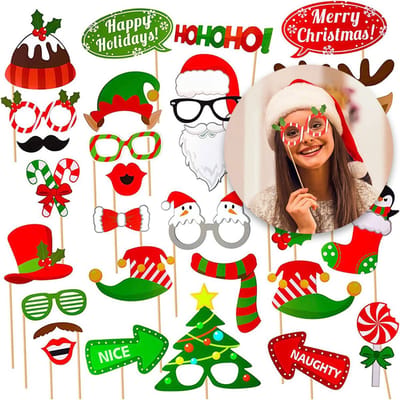 Q2P - Kerst - Foto Props - Kleding - Photobooth - Props - Kerstversiering - Decoratie - Kerstfeest - Verkleden - DIY - 32 Stuks