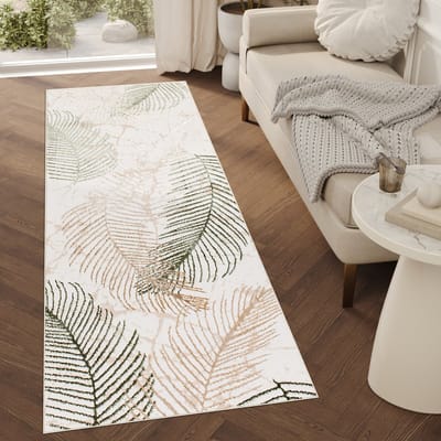 Tapiso Crystal Loper Tapijtloper Beige Bladeren Laagpolig Kleed Vloerkleed Maat- 70x100
