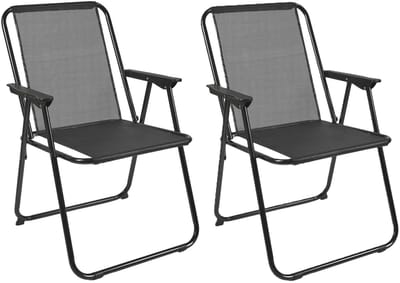 Home Deco Factory camping/strand stoel - 2x - aluminium - inklapbaar - zwart - L45 x B54 x H84 cm - klapstoelen